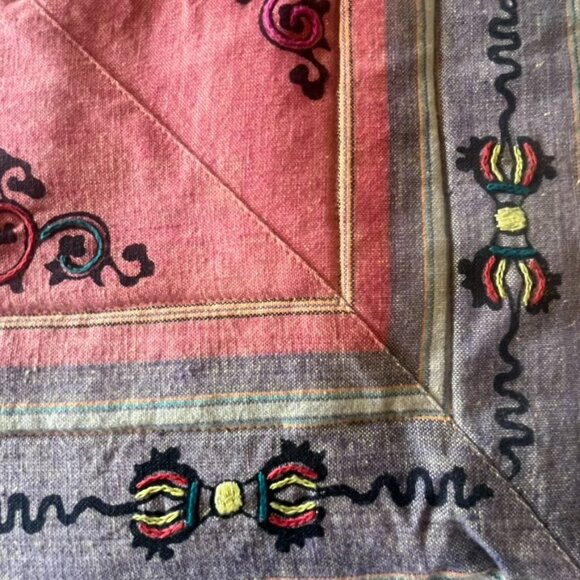 Tibetan Embroidered Sham Cushion Cover 25x25" Tassels Asian  Multicolor - Picture 4 of 5